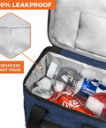 Soft Sided Insulated Cooler Bag For Work And Adventure Collapsible Portable Lunch Cooler That Keeps Food And Drinks Cold Beach Ready And Everyday Use, Leakproof Waterproof Design Large Capacity Fits 18 Cans With Shoulder Strap Heather Navy showing interior with drinks