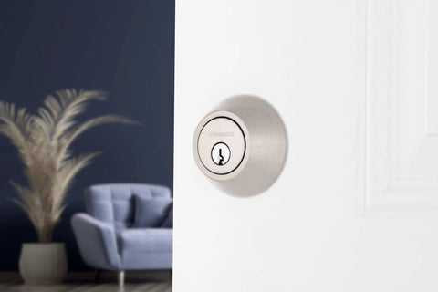 Transitional Single Cylinder Deadbolt Lock For Your Home Security ANSI Grade 2 Certified Satin Nickel Finish on door