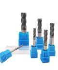 Carbide square-end mills, 6-piece set in blue plastic holders