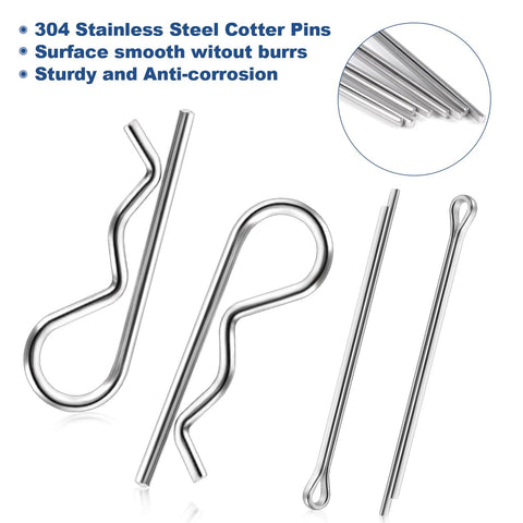 Cotter pin and R-clip set, 86-piece stainless steel assortment with 10 sizes for hitch pins