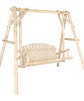 Heavy Duty Outdoor Porch Swing With Frame Stand 880 Lb Capacity Wooden Patio Bench For Outside Yard Garden Natural Finish Built To Last