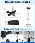 Diagram illustrating dimensions and installation of 20 Inch Outdoor Ceiling Fan With LED Light And Remote, Plug In Wet Rated Black 5 Blade Quiet Ceiling Fan For Small Patios, Balcony, Porch, Gazebo, And Outdoor Spaces.