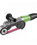 Heavy Duty Handheld Electric Pipe Sander Designed To Smooth Out Tubing And Squash Weld Scars While Sending Rust Packing With Fast Circular Grinding For A Sleek Factory Finish On Steel Projects, showing metal sanding belt.