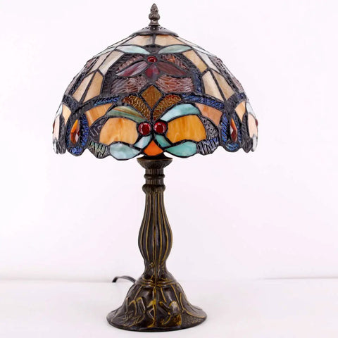 Orange Stained Glass Flower Tiffany Style Table Lamp For Reading Desk And Bedside Use 12 Inch Wide Shade 18 Inch Tall