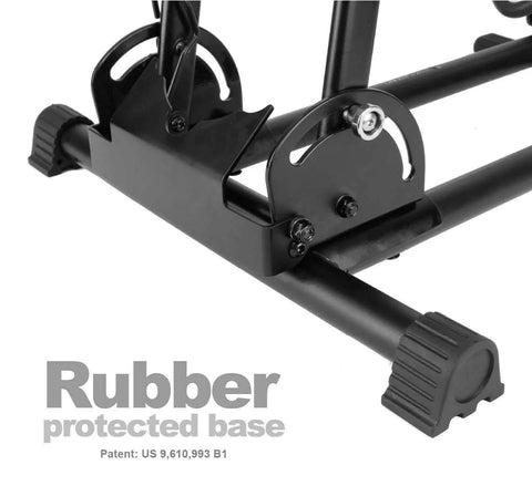 No Fuss Bike Floor Parking Rack Stand For Mountain Road And Fat Bikes Up To Five Inch Tires rubber protected base close-up