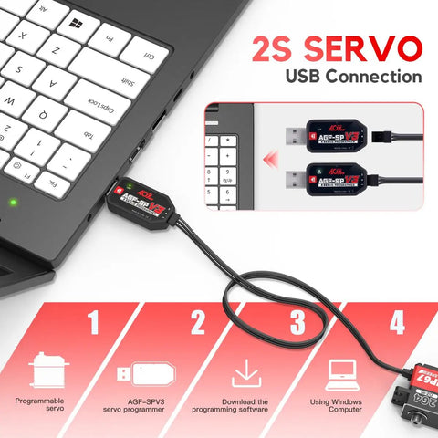 USB Servo Programmer Adapter Easy Peasy Setup Configurable Motor Controller With Windows Compatibility No Sweat Wiring For Rc Drone Hobby Rig connected to laptop.