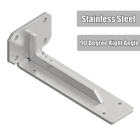 Heavy Duty Stainless Steel L Shaped Shelf Bracket Wall Mounted Brushed Finish Rock Solid Construction Supports Two Hundred Twenty Pounds Without Breaking A Sweat For Your Workspace, showing a right angle design.