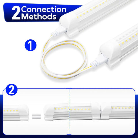 Two connection methods for 30W 2Ft LED Shop Light 3500 Lumens 6500K Super Bright White Linkable Ceiling Light Fixture With Built In On Off Switch