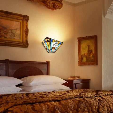 Dope Stained Glass Tiffany Style Wall Sconce Two Light Fixture 12 Inch Wide Green And Blue Vintage Vibe Lamp For Hallway Staircase Bedroom Home Office Cinema