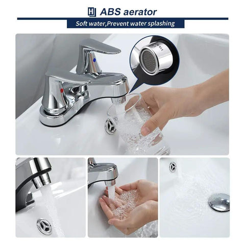 Modern 4 Inch Centerset Bathroom Sink Faucet With Dual Levers No Splash Aerated Stream for precise temperature and flow
