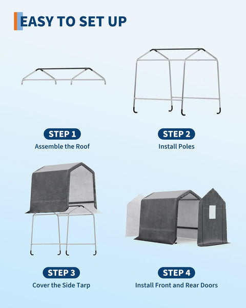 Assembly steps for Heavy Duty Outdoor Portable Storage Shed With Roll Up Door And Vent Waterproof 240G PE Tarp UV Shelter