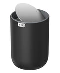 Compact Swing Top Mini Trash Can With Lid For Bathroom Vanity Countertop Desk Or Office 2.2L 7.3In Tall 5.3In Diameter Black