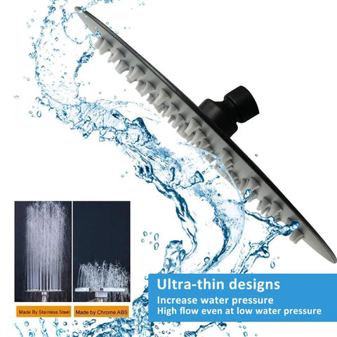 8 Inch Matte Black Stainless Steel Rain Shower Head With High Flow Water Pressure Boost Ultra Thin Design Heavy Duty