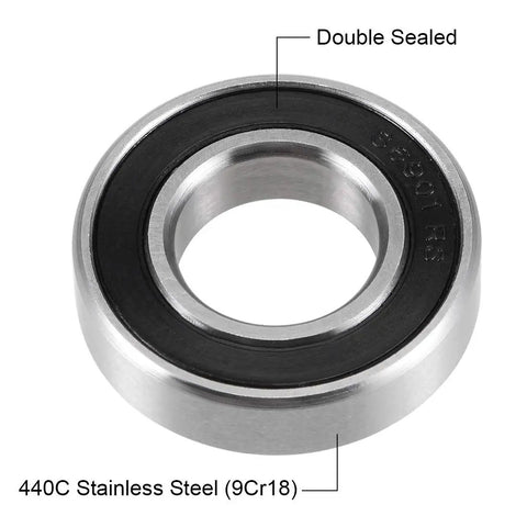 S6901-2RS Deep Groove Ball Bearing 12mm x 24mm x 6mm, 440C Stainless Steel, Double Sealed, High Precision ABEC 1