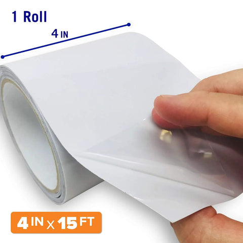 Heavy Duty Marine Grade Leak Stopping Tape, 15 Ft By 4 In, Waterproof Patch showing peel back of white tape roll