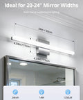 24 Inch Vanity Light Bar Over Mirror LED Daylight 6000K Chrome Bathroom Fixture For Makeup And Grooming, Soft Uniform Glow
