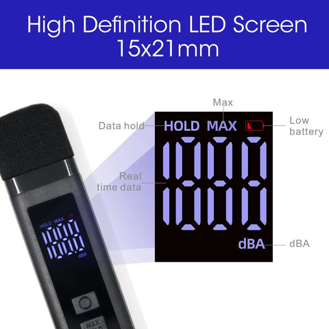 Digital Decibel Meter With LCD Display And Max Data Hold Battery Indicator Pocket SPL Sound Level Meter For Home Office And Noisy Neighbors 30 To 130 DBA Rechargeable, black 15x21mm screen