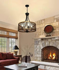 Four Light Industrial Pendant Lighting With Black Square Frame Rustic Farmhouse Chandelier for dining room setting
