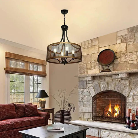 Four Light Industrial Pendant Lighting With Black Square Frame Rustic Farmhouse Chandelier for dining room setting