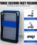 Foldable Platform Cart 330 Lb Load Capacity With 360 Degree Swivel Silent TPR Wheels Heavy Duty Steel Flatbed Dolly Collapsible Hand Truck For Warehouse Office Garage Blue folded flat