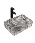 USZWBY Vessel Sinks Marble Pattern Modern Simple Wash Basin Table Bathroom Balcony Square Ceramic Bathroom Bowl Sink with stylish black faucet.