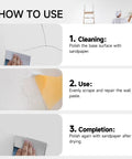 Steps for using Drywall Repair Kit With 32 Oz Spackle Paste And Self Adhesive Metal Patches, White Putty Filler instructions in image.