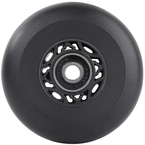 Close-up of black Inline Skate Wheels 80mm 90A Outdoor Asphalt Formula Replacement Wheels with ABEC 9 Bearings for street skating