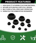 223 Piece Black Silicone Rubber Plugs Kit For Round Holes With Snap Locking Design, 10 Sizes displayed on white background