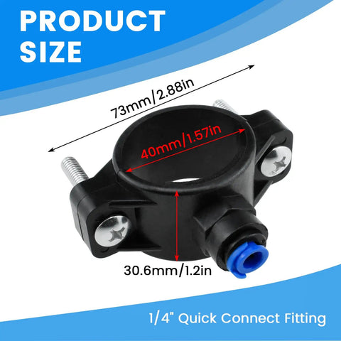 One Pack Drain Saddle Valve With One Quarter Inch Quick Connect For Plastic Water Filter Valve Clamp And Reverse Osmosis Systems, Leak Proof Clamp, Easy Tubing Connections For Discharging Waste Water product dimensions
