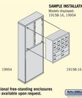 Recessed Cell Phone Locker Featuring Fifteen Spacious Compartments And Foolproof Resettable Combo Locks Built To Safely Stash Your Tech In Durable Bronze Finish For Everyday Hustle sample installation diagram showing mounting options and locker models.