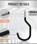 Close-up of a black Tough As Nails Heavy Duty Garage Storage Hook with non-slip coating and screw thread, shown in detail.
