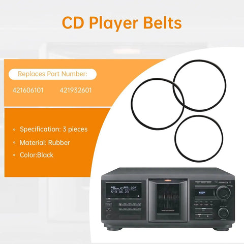 Replacement Belt Kit For Sony CD Players Includes 2 Drive Belts And 1 Door Belt For CDP CX300 CX350 CX355 DVP CX777ES DVP CX985V And Various CX Series Models With Easy Install High Quality. 3 black rubber belts for Sony CD player changer