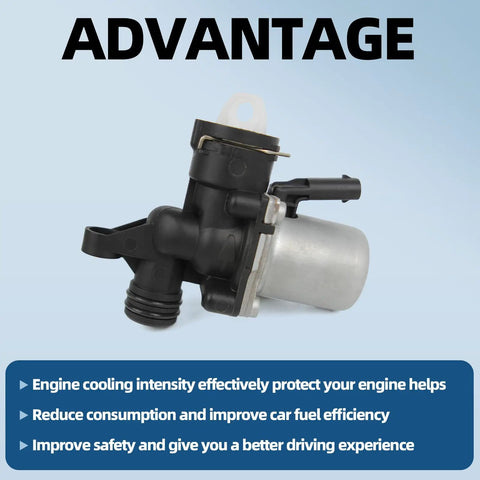 Quality Heater Control Valve For Mercedes Benz And Dodge Sprinter Engine Coolant Regulator showing black polymer housing and metal components.
