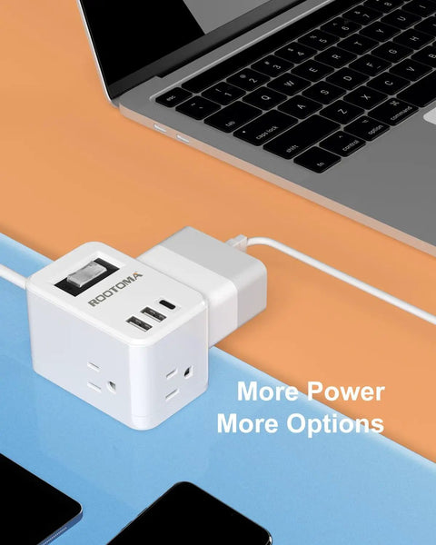 Flat Plug Power Strip With Six Foot Cord, Three Outlets And Three USB Ports Plus USB C, Cruise Travel Extension Cord