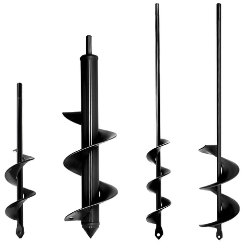 Four Piece Garden Auger Drill Bit Set With Sizes 1.6x9 Inch 1.6x16.5 Inch 2.7x16 Inch And 3x12 Inch Spiral Bits Bulb Planter And Post Hole Digger