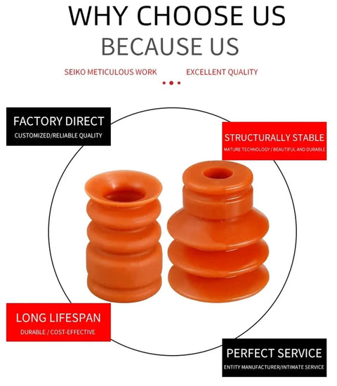 Royal Tower Manipulator Vacuum Sponge Suction Cup Industrial Pneumatic Accessory With Powerful Nozzle Grip For Heavy Duty Lifting And Material Handling Tasks In Manufacturing Settings, two orange rubber bellows.
