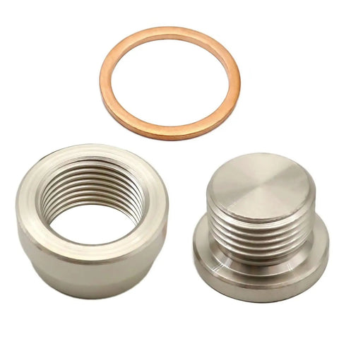 12Mm Steel Transmission Sump Drain Plug Kit With Washer for oil pan, weld-in M12x1.25 thread, includes steel plug and copper washer