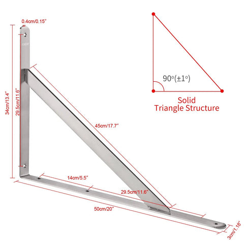 Diagram of Heavy Duty 20 Inch Shelf Brackets Pack Of 2 550 Lb Capacity Solid Stainless Steel Right Angle L Brackets With Welding Gusset
