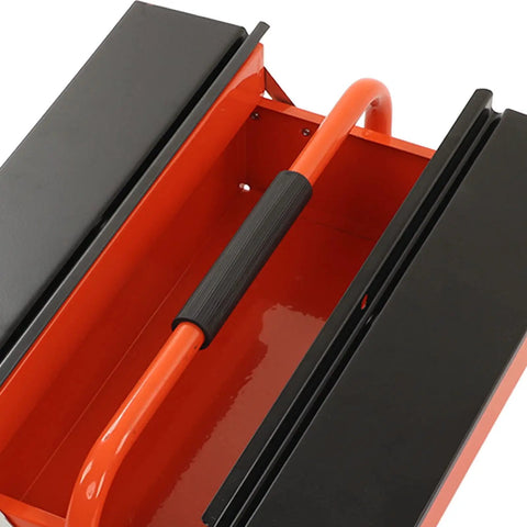 Portable Cantilever Toolbox With Retractable 3 Tray Metal Rolling Organizer For Heavy Duty Workshop Garage Storage handle detail and slider