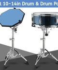 Youeon Heavy Duty Double Braced Snare Drum Stand With Stick Holder Fits 10 14 Inch Kicks Adjustable Height for Beginners and Pros Alike, featuring a blue drum pad and snare.
