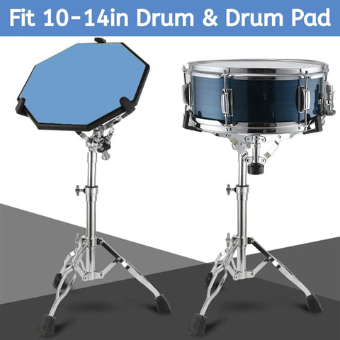 Youeon Heavy Duty Double Braced Snare Drum Stand With Stick Holder Fits 10 14 Inch Kicks Adjustable Height for Beginners and Pros Alike, featuring a blue drum pad and snare.