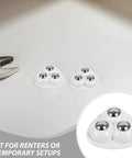 Heavy Duty Triple Ball Swivel Casters With Grippy Adhesive Mounts showing white adhesive mounts with stainless steel balls for easy desk moves.