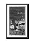 Old School Retro Kitchen Scene Vintage Black And White Antique Wall Art Print Framed In Black Wood With A Woman Scrubbing A Pot And A Cook Classic Office Decor 17x22