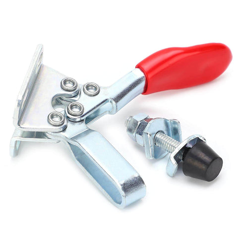 Pro Grade Heavy Duty Hold Down Toggle Clamps For Woodworking And Jigs And Fixtures Ideal For Welding Drill Press And Assembly Use Alloy Steel Construction For Smooth Low Friction Operation And Secure Adjustable Clamping In A Busy Shop featuring galvanized alloy steel clamp with red handle