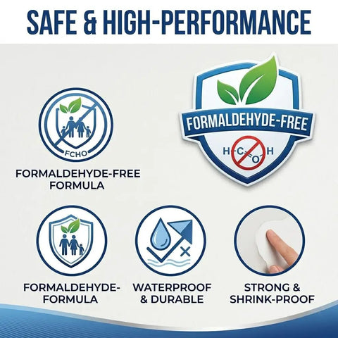 Image showing safe and high-performance features of the DIY Friendly Drywall Repair Kit With Scraper And Spackle For Quick Wall Patch Mending Three Tubes Of Wall Mending Agent Nozzle Extenders And Sandpaper For Filling Holes And Cracks The Fast Drying Solution For Home Walls: formaldehyde-free, waterproof, durable, strong, and shrink-proof.