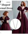 Woman in V-shaped maroon dress with overlay image of 20 Piece V Shape Bra Wires Stainless Steel Underwire Replacement For Bras Corsets Dresses And Swimwear Durable Steel Wires For Women Evening Gown Support And Repair Accessory.