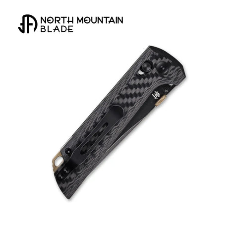 Chop2 Folding EDC Knife With Crossbar Lock 3.54 Inch D2 Tanto Blade And Carbon Fiber Handle folded, clip side view