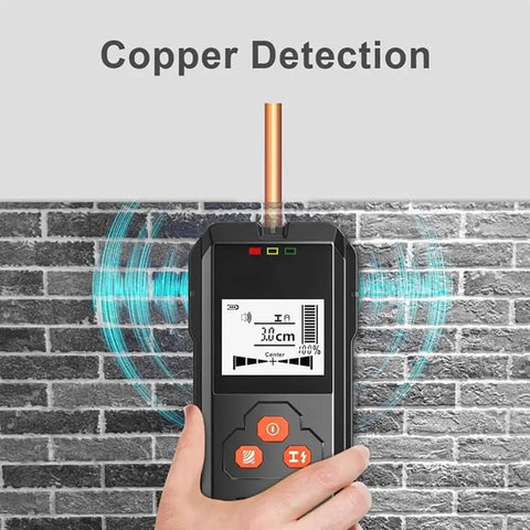 Ultimate Durable Digital Stud Finder And Wall Scanner With Bright Lcd Display For Tracking Metal Wood Iron And Live Ac Wiring Badass Drywall Detection Essential showing copper detection on LCD display.