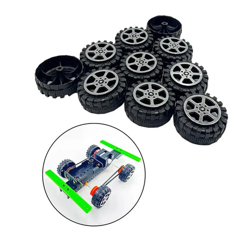 30 Pack 35mm Plastic Toy Car Wheels With 2mm Round Shaft Axles For RC Cars, Trucks And Robots Build Ready DIY Projects