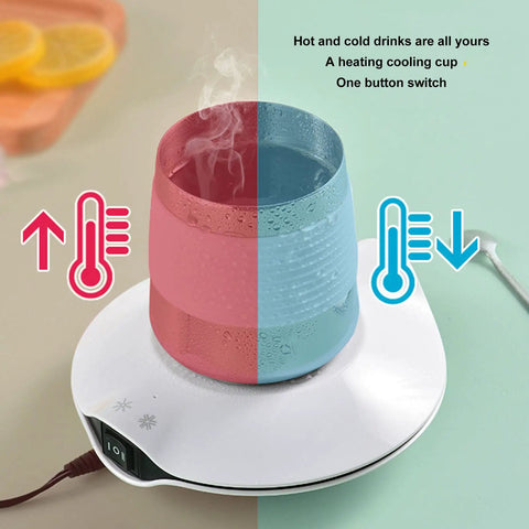 White Electric Cup Warmer And Cooler Mat Dual Purpose Beverage Coaster Usb Powered Thermal Stand with hot and cold drink cup.